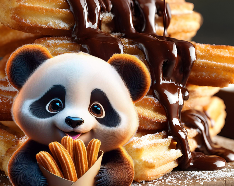 Churros med chokladsås och My Churros-maskoten