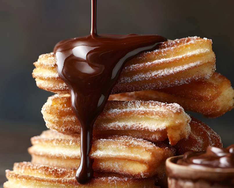Churros med chokladsås närbild
